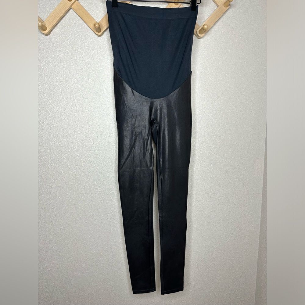 SPANX Mama Faux Vegan Leather Coated Legging Black Maternity Sz S